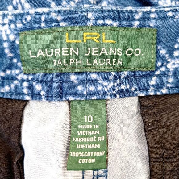 LRL Ralph Lauren 100% Cotton Geometric Circles Denim Drawstring Shorts Sz 10 - Picture 6 of 9